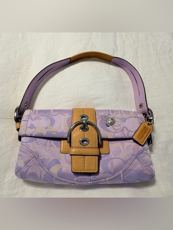 Coach Handbags - Coach Lavender Signature Jacquard Shoulder Bag with Tan Trim